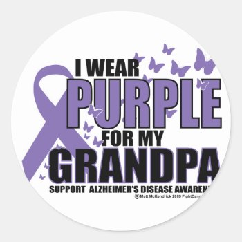 Alzheimers: Purple For Grandpa Classic Round Sticker by fightcancertees at Zazzle