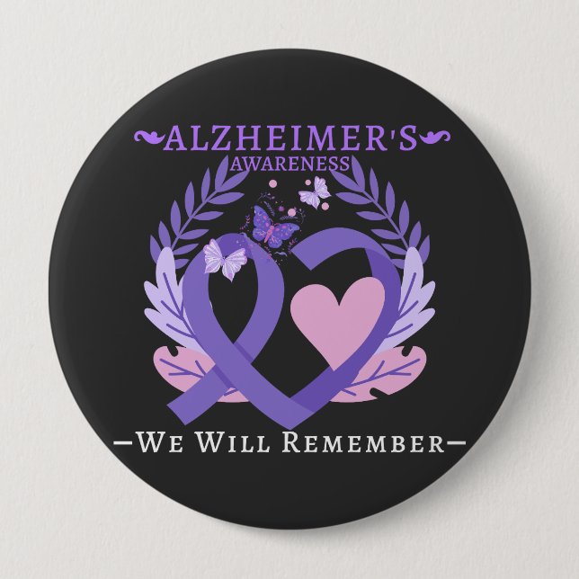 Alzheimer's Ribbon Fight Dementia Awareness Button (Front)