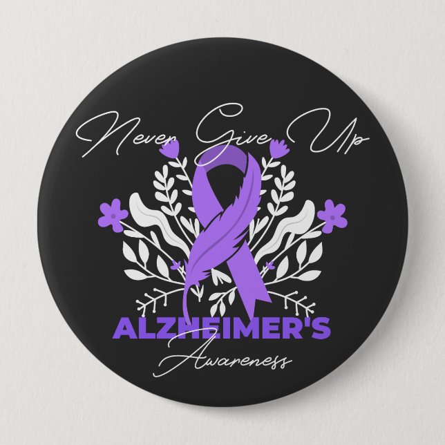 Alzheimer's Ribbon Fight Dementia Awareness Button (Front)