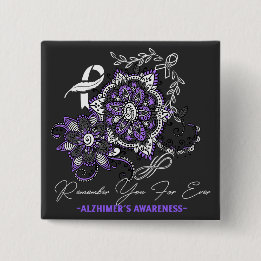 Alzheimer's Ribbon Fight Dementia Awareness Button