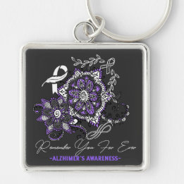 Alzheimer's Ribbon Fight Dementia Awareness Keychain