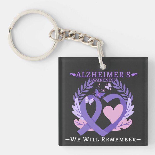 Alzheimer's Ribbon Fight Dementia Awareness Keychain (Front)