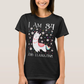 Am 34 Years Old Llamazing Cute Llama 34th Birthday T-Shirt