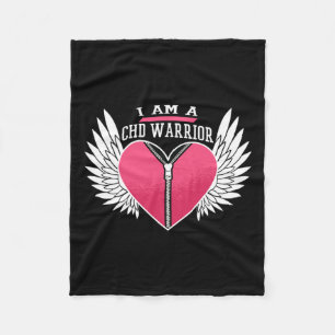 Am A Chd Warrior Zipper Heart With Angel Wings Fleece Blanket