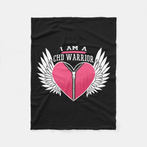 Am A Chd Warrior Zipper Heart With Angel Wings  Fleece Blanket