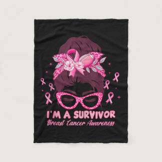 Am A Survivor Mussy Bun Women Girls Breast Cancer  Fleece Blanket