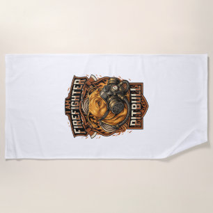 Am Firefighter Pitbull Dog Gas Mask Shield Beach Towel