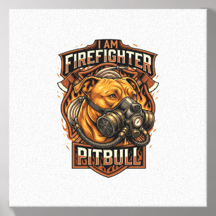 Am Firefighter Pitbull Dog Gas Mask Shield Canvas Photo Tile