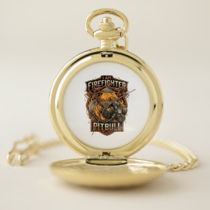 Am Firefighter Pitbull Dog Gas Mask Shield Pocket Watch