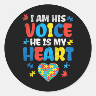 Am His Voice He Is My Heart Autism Awareness Asl S Classic Round Sticker