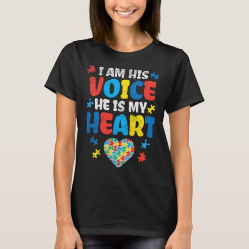 Am His Voice He Is My Heart Autism Awareness Asl S T_Shirt