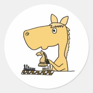 AM- Horse Playing Chess Cartoon Classic Round Sticker