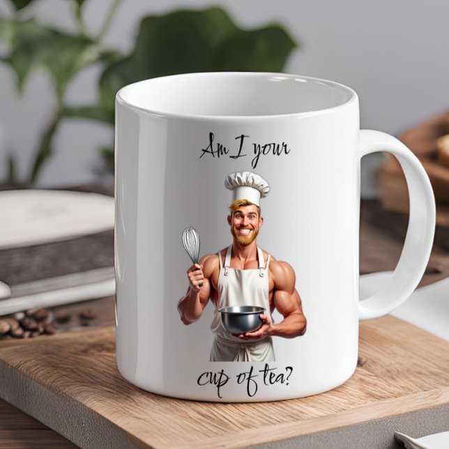 AM I YOUR CUP OF TEA funny novelty gift office  (Gifts for her Mothers Day Christmas pinups hunks man maid office gifts coworkers white elephant)