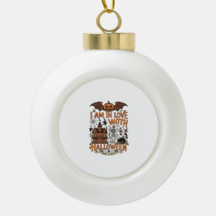 Am Love Halloween Haunted House Skeleton Pumpkin_1 Ceramic Ball Christmas Ornament