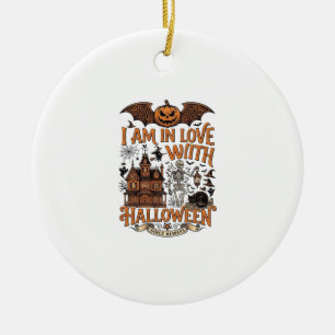 Am Love Halloween Haunted House Skeleton Pumpkin_1 Ceramic Ornament