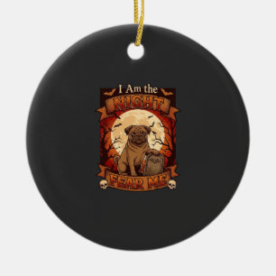Am Night Fear Me Halloween Pug Moon Tombstone Ceramic Ornament