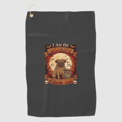Am Night Fear Me Halloween Pug Moon Tombstone Golf Towel
