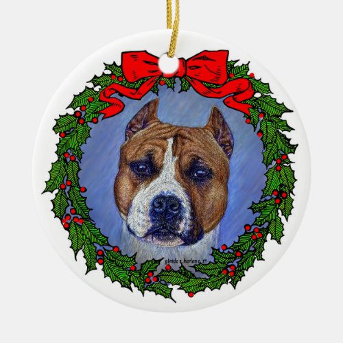 Am Staffordshire Terrier Art by Glenda S Harlan Ceramic Ornament