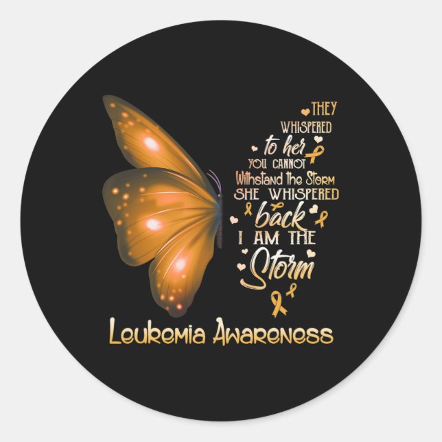 Am The Storm Leukemia Awareness Butterfly  Classic Round Sticker (Front)