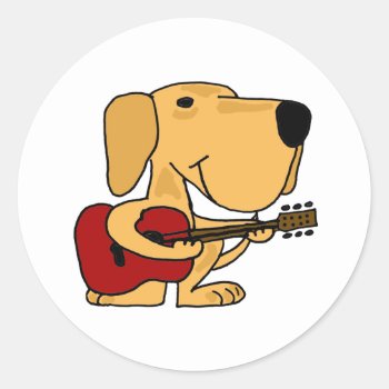 Am- Yellow Labrador Retriever Playing Guitar Classic Round Sticker by Petspower at Zazzle