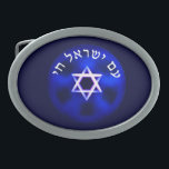 Am Yisrael Chai Belt Buckle<br><div class="desc">A light-colored Star of David on a dark blue background. Hebrew text reads, "Am Yisrael Chai" (The people of Israel live!). Amalek is with us always. In every generation they come to kill us, but the Jewish people survive. Then came Amalek and attacked Israel in Rephidim... (Exodus 17:1-8) Remember what...</div>