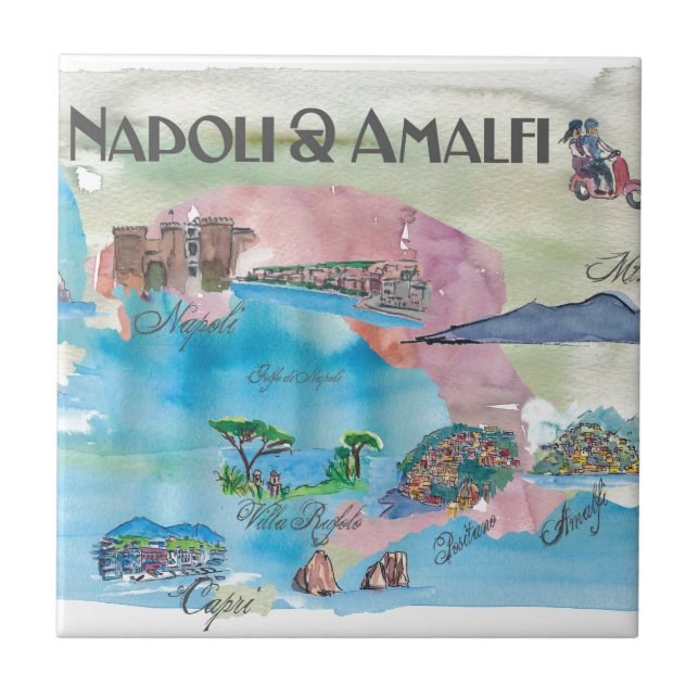 Amalfi and Napoli Italy Vintage Travelposter Ceramic Tile (Front)