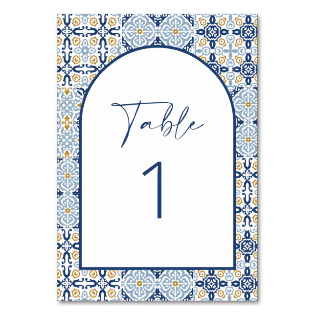 Amalfi Blue and Yellow Tile Table Number | Zazzle