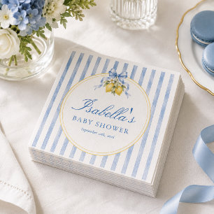Amalfi Blue Striped Lemon Citrus Baby Shower Napkins