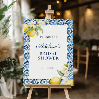 Amalfi Blue Tile Lemon Bridal Shower Welcome Sign