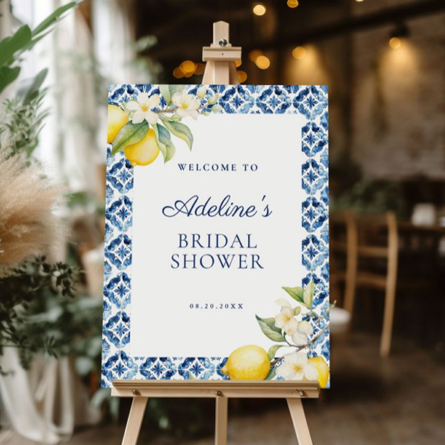 Amalfi Blue Tile Lemon Bridal Shower Welcome Sign (Creator Uploaded)