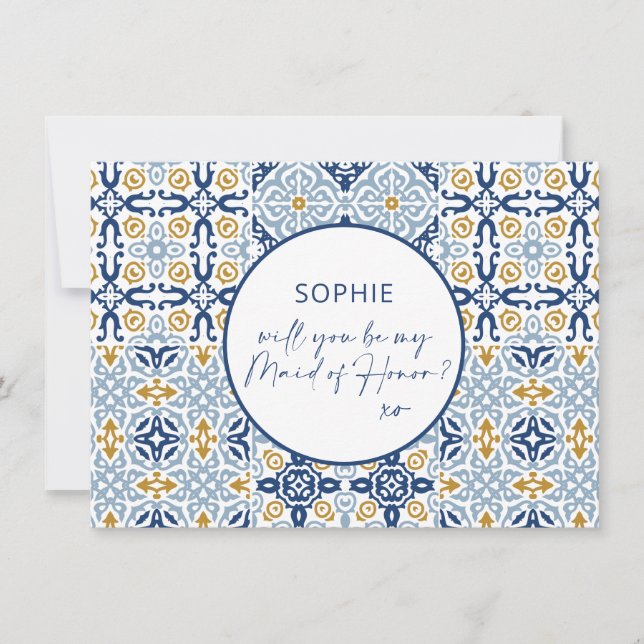 Amalfi Blue Tile Maid of Honor Proposal Card (Front)