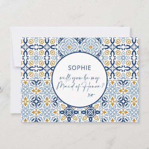 Amalfi Blue Tile Maid of Honor Proposal Card