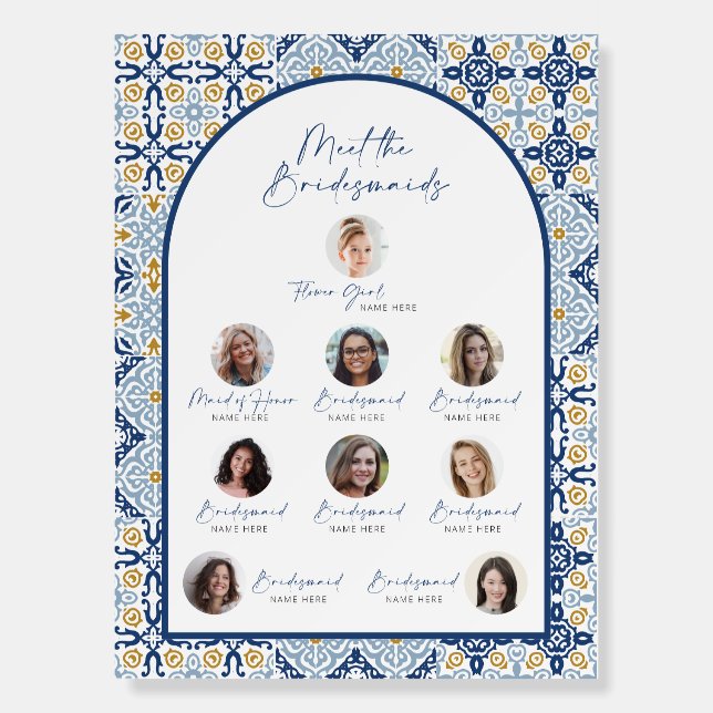 Amalfi Blue Tile Meet The Bridesmaids Bride Shower Foam Board (Front)