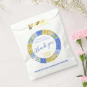 Amalfi Blue Tile Thank You Bridal Shower Favor Bag