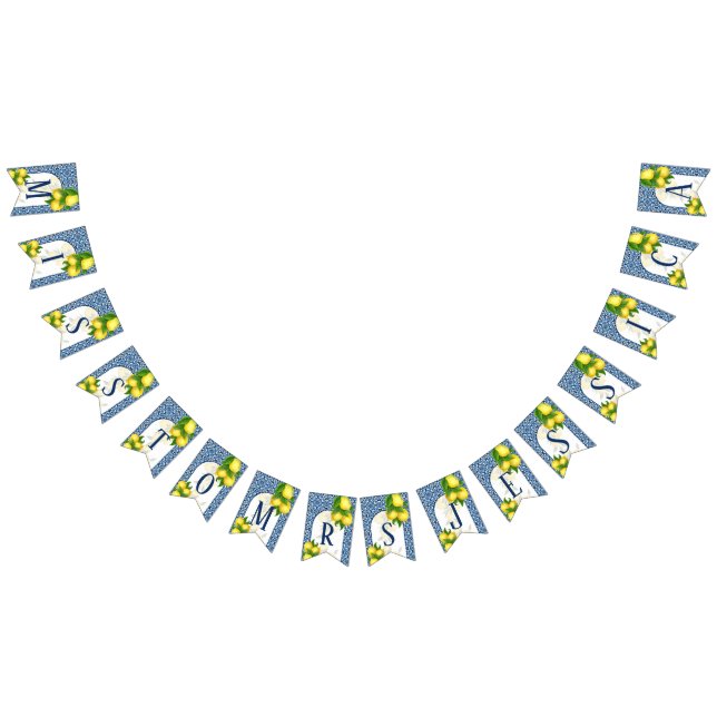 Amalfi blue tiles lemons miss to mrs 7 letter name bunting flags (All)