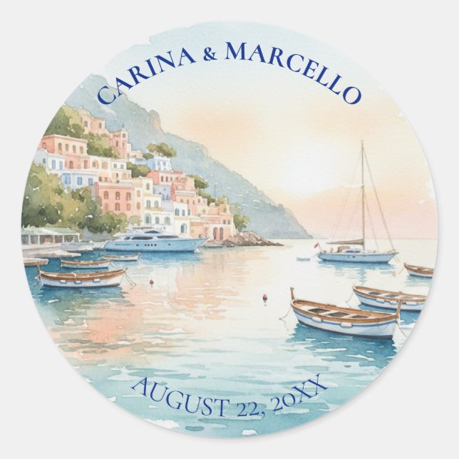 Amalfi Coast Amore Italy Destination Wedding Classic Round Sticker (Front)