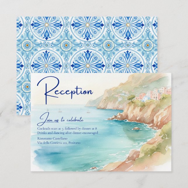 Amalfi Coast Amore | Italy Sea Wedding Reception Enclosure Card (Front/Back)