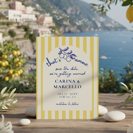 Amalfi Coast Amore Lemon Stripe Wedding Save The Date