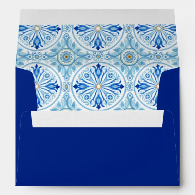 Amalfi Coast Amore Mediterranean Blue Wedding Envelope (Back (Bottom))