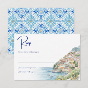 Amalfi Coast Amore   Watercolor Seaside Wedding RSVP Card