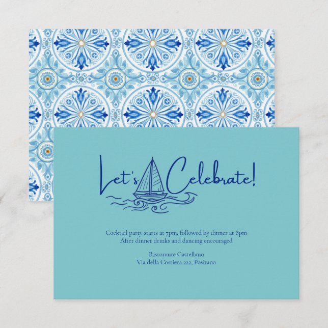 Amalfi Coast Amore Wedding Reception Turquoise Enclosure Card (Front/Back)