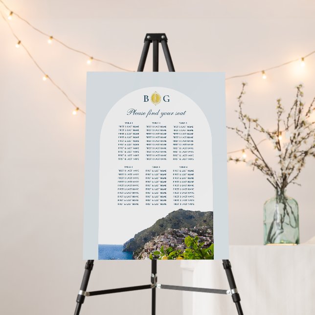 Amalfi Coast Arch Italy Wedding Seating Chart Foam Board (In Situ (Stand))