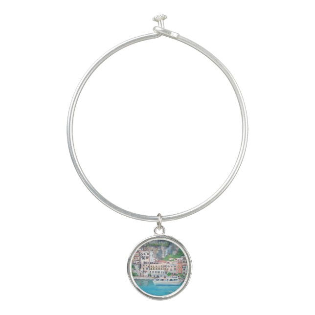 Amalfi Coast - Bangle Bracelet With Round Charm (Front)