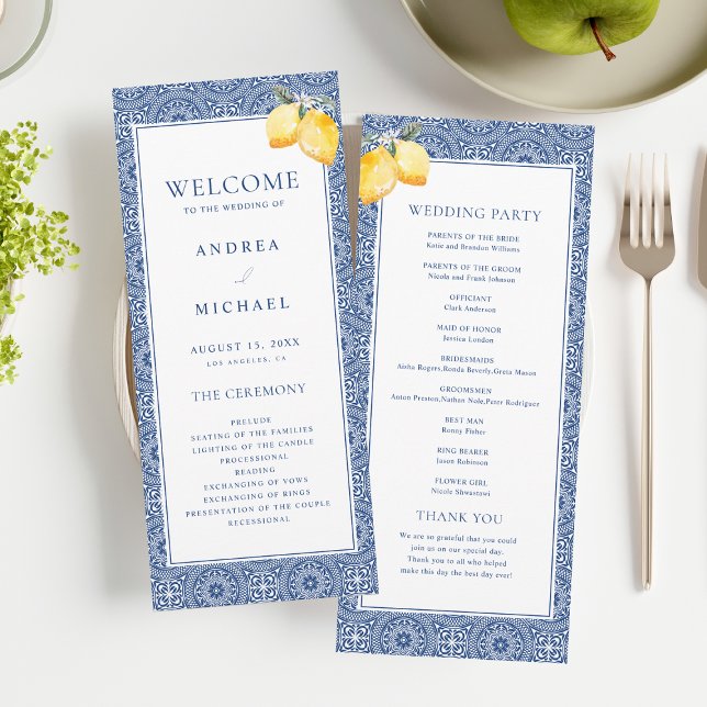 Amalfi Coast Blue Mediterranean Tile Wedding Program (Creator Uploaded)