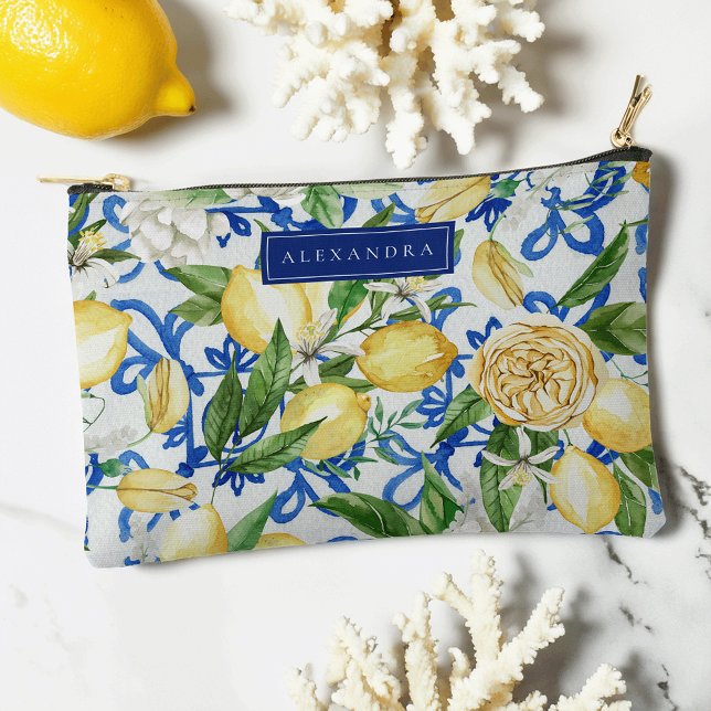 Amalfi Coast Blue Tile Lemon Personalized Accessory Pouch (Creator Uploaded)