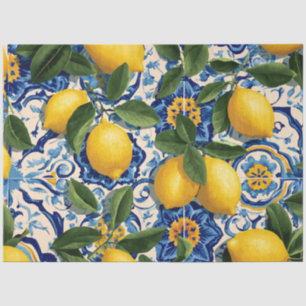 Amalfi Coast Blue Tile Lemon Tissue Paper