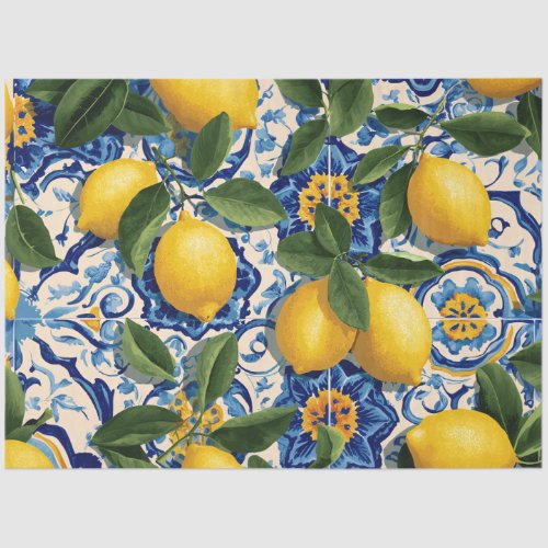 Amalfi Coast Blue Tile Lemon Tissue Paper