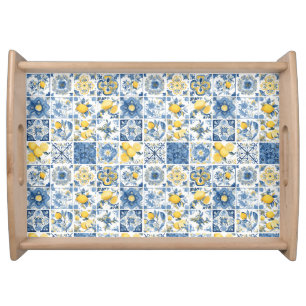 Amalfi Coast Blue Tile Mediterranean Lemon Serving Tray