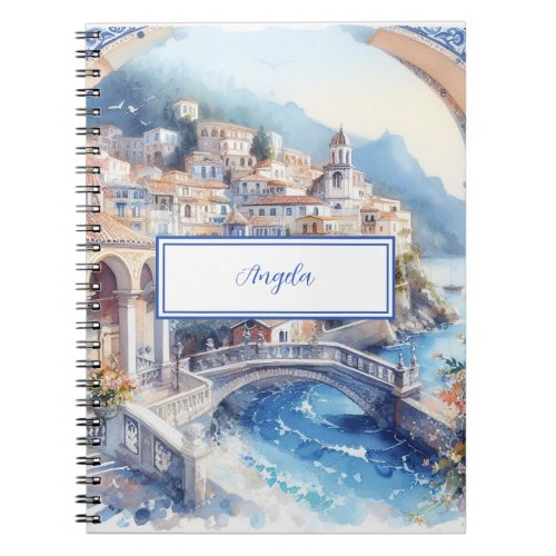 Amalfi Coast Blue Tiles Italy Personalized Photo Notebook