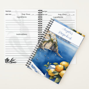 Amalfi Coast blue tiles lemons your name recipe Notebook